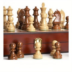 20″ Extra Large Folding Chess Set – Walnut Wood Board & Weighted PVC Pieces –