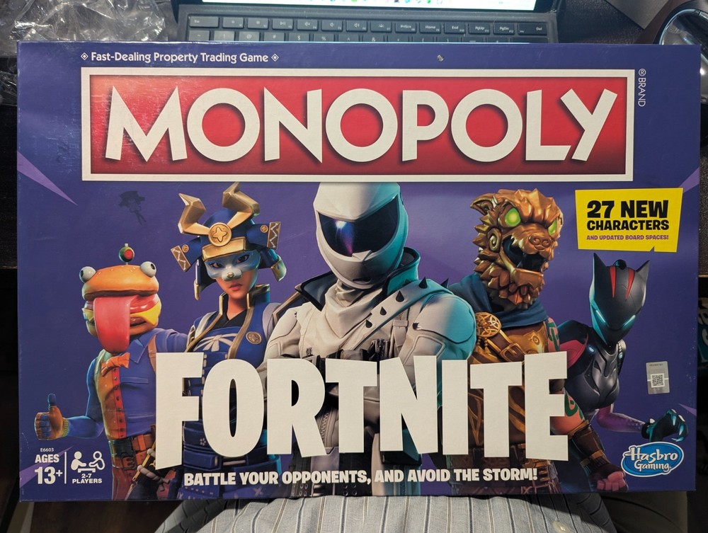 MONOPOLY FORTNITE Board Game 100% COMPLETE OPENED BOX Cards in SHRINK 2019 MF2