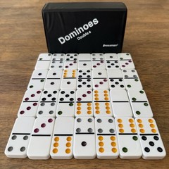 Vintage Multicolored Dominoes Set Double 6 Pressman 28 Piece Set With Case EUC