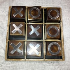 Pier One Wood & Metal Tic Tac Toe Game 8.25” Tabletop Decor Modern