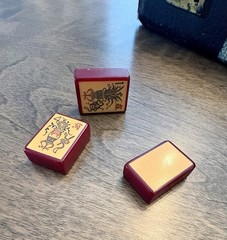 Rare 1940s MET Games Burgundy Enrobed Mahjong Set 8 Jokers, “Standing Buddha”