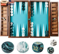 Large Backgammon Sets for Adults, Green Backgammon Board, Solid Wood 20 Inch NEW