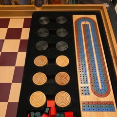 Vintage Monopoly Clue +6 Classic Games Wood Cabinet Used 2004 Chess checker etc