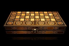 Vintage Mosaic Inlay Chess Backgammon Set Handcrafted Wood Marquetry Game Box