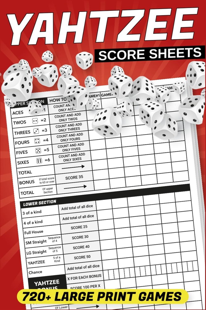 Yahtzee Score Sheets: 720+ Score Games for Scorekeeping, Yahtzee Score Pads, 6 X