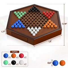 Chinese Checkers 15″ x 13″ Large Wooden Checkers Board Game Includes 16mm 60+…