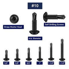 100PCS #10×5/8 Black Crosshead 410 Stainless Steel Self-Drilling Screws Modif…