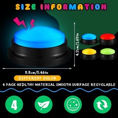 Vibrant 4 Piece Recordable Buzzer Set with Light-Up Feature for Trivia Games