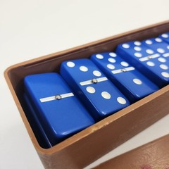Dominoes Double Six All Urea Pieces Metal Spin Blue Bramy Brand Game Set Case