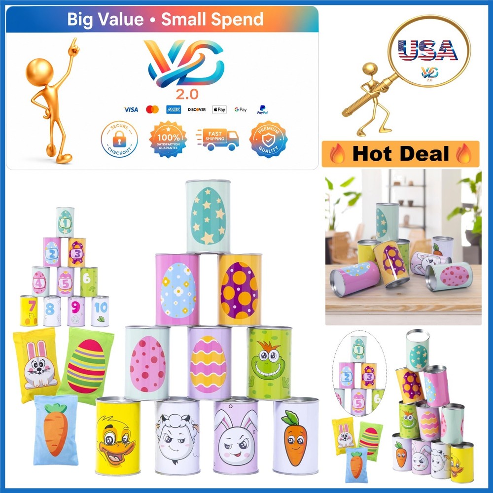 Easter Carnival Knockdown Can Game Set 13 Pcs Kids Adults Indoor Outdoor Fami…