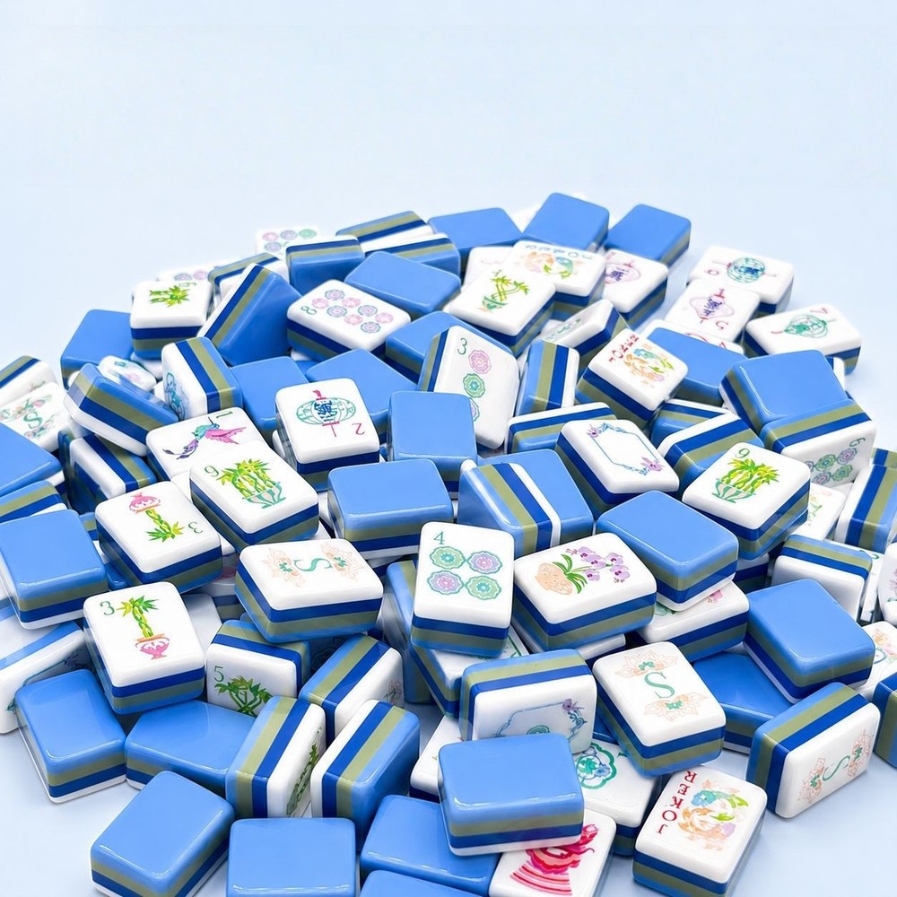 Ultra Portable Mini 160 Blue 4-Layer Acrylic American Mahjong Floral Tiles