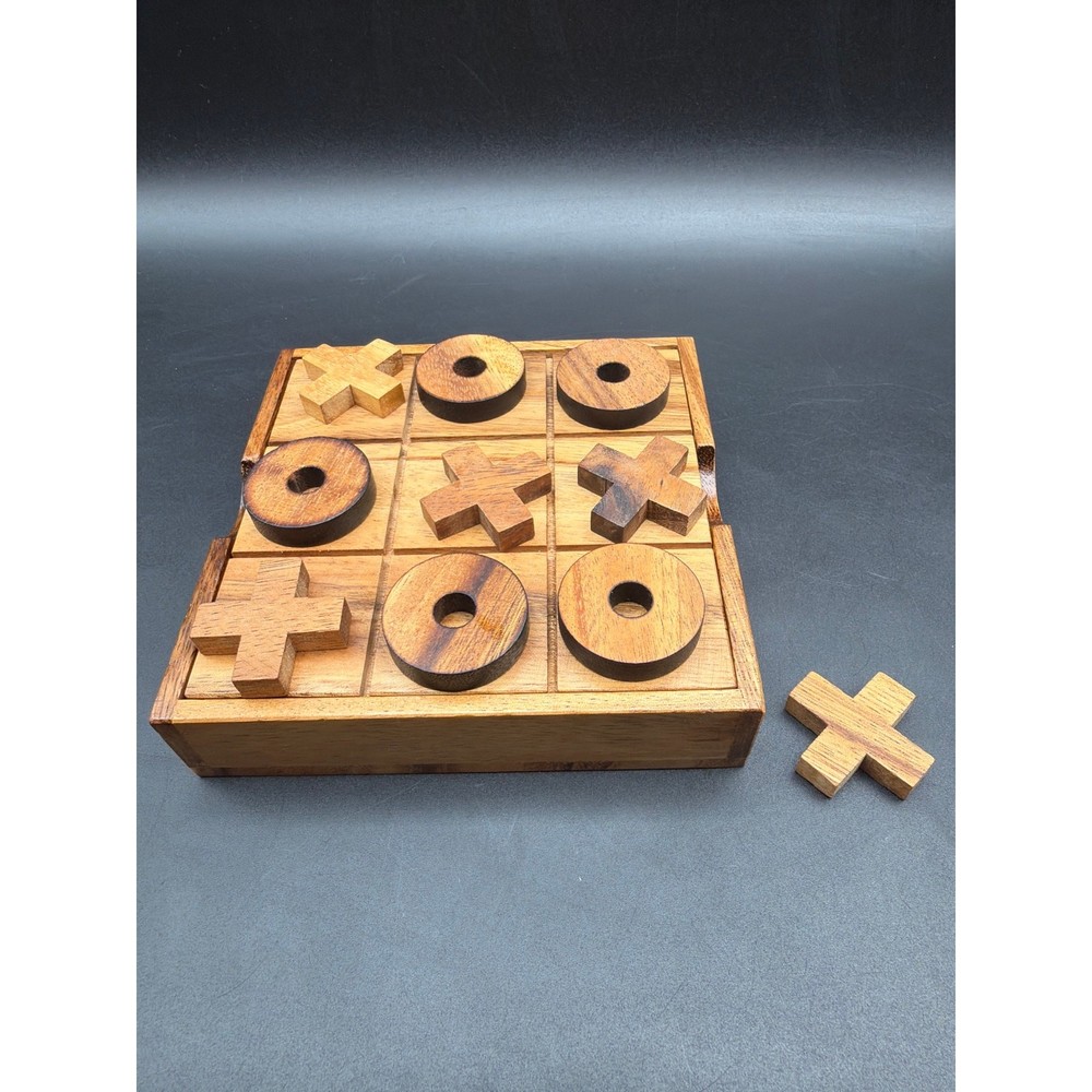 Handcrafted Wooden Tic Tac Toe Game Box 5.5in Travel Puzzle Board Game Case
