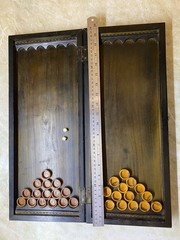 VINTAGE Soviet Hand Carved WOOD BACKGAMMON Board Game USSR Arab Sheikh Design