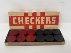 Vintage HaL-Sam Wood Checkers In Original Box Black & Red Wooden Halsam USA