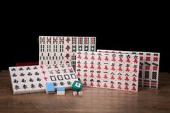 Traditional Chinese Mahjong Game Set 144 + 2 Spares Blue Color Tiles