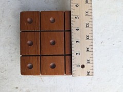 Vintage Handmade Knotty Tic Tac Toe Stained Wood 50s Black & White Marbles 5.5