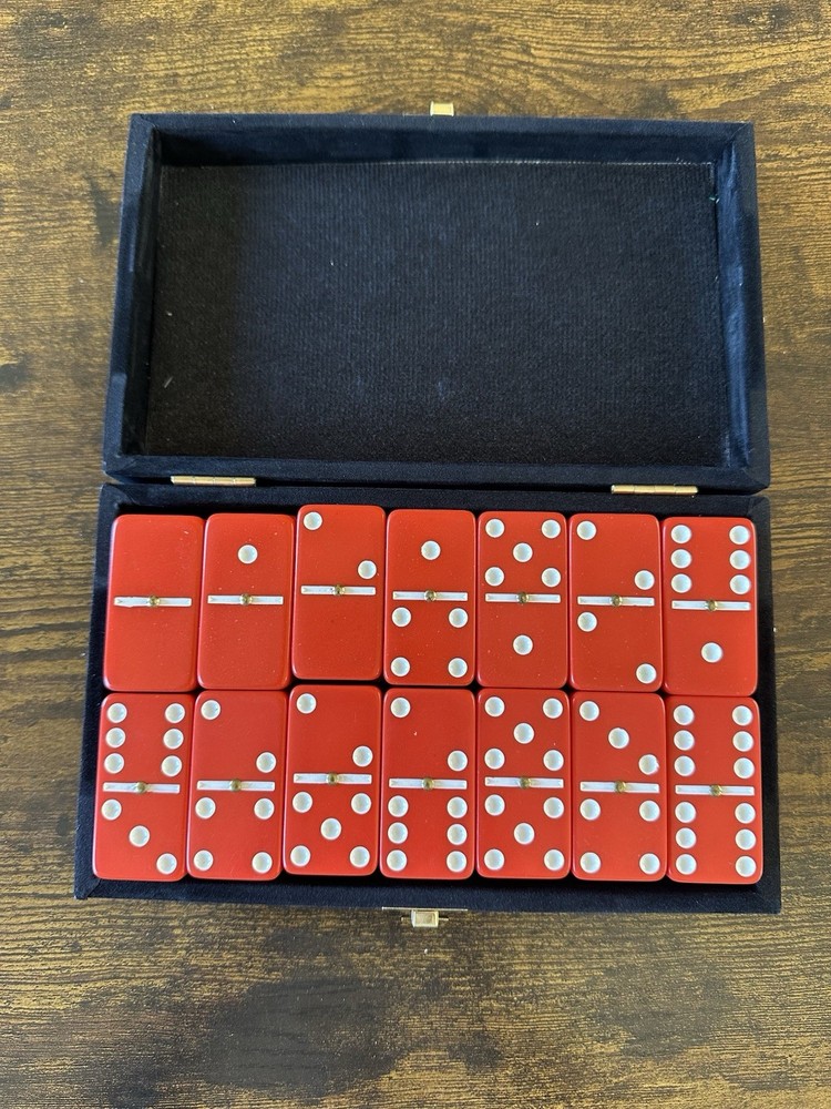 Marion & Co. Double 6 Dominoes Red Tournament Size Spinners W/ Faux Velvet Box
