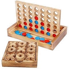 Classic Tic Tac Toe & 4 in a Row Game Set – Rustic Wood Table Decor for Families