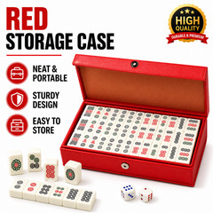 Compact Mini Mahjong Set 144 Tiles 2 Dice Red Case Portable Travel Game Gift Box