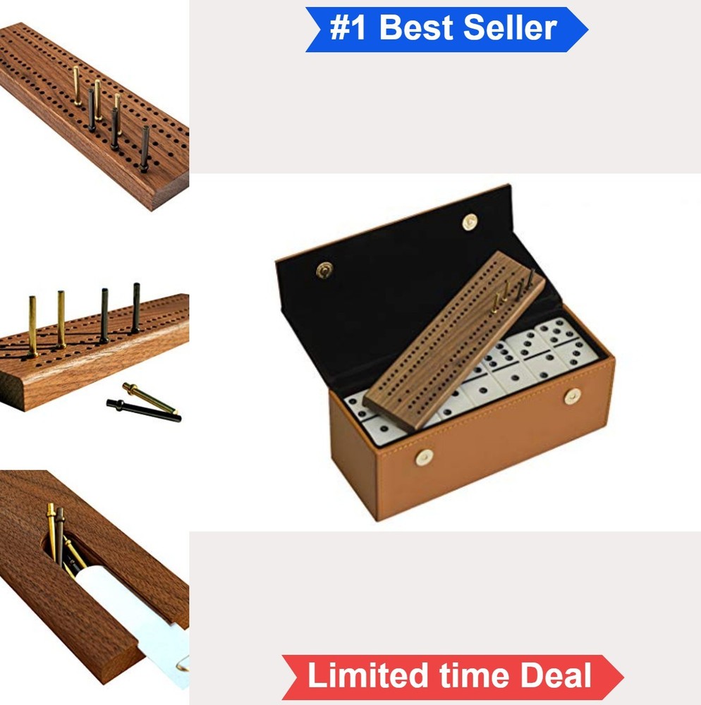 Professional Tournament Domino Set 28 Double Six Leather Case Travel Cribbage