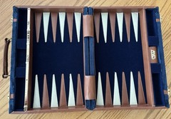 Aries Blue Suede Backgammon Set – 15″ x 10-1/2” – Complete