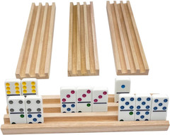 Wooden Domino Racks Set of 4 Natural Domino Trays Holders Organizer for Mexican