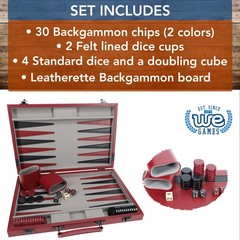 WE Games Burgundy/Black Leatherette Backgammon Set, 18 x 11 in. closed