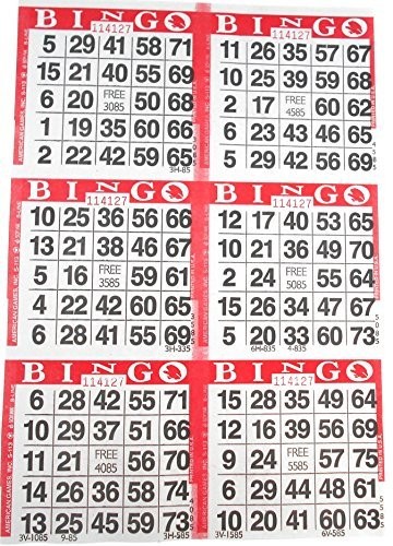 6 on Red Bingo Paper Cards – 500 sheets – 3000 cards