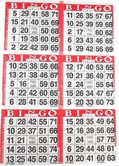 6 on Red Bingo Paper Cards – 500 sheets – 3000 cards
