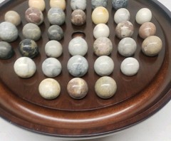 VTG The Bombay Company 1994 Wood Solitaire Game Board 13.5″ w/ 36 Stone Marbles