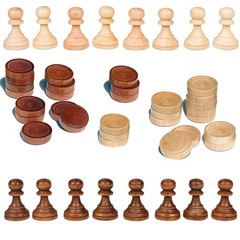 2 in 1 Chess Pieces Wood Chess Pieces + Checker Pieces without Board (3.5 Inches