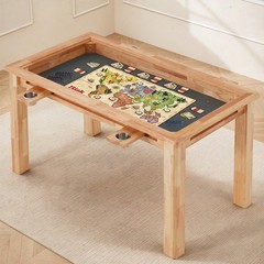 Oak Board Game Table with Removable Table Top, 52″ x 29″ Area, Leather Playmat