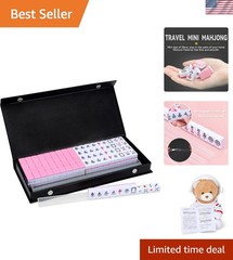 Compact 20mm Pink Travel Mahjong Set with Racks & Instructions for 4 Players