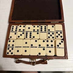 Vintage Domino Set With Brown Leather Case 28 Piece Travel Size Compact