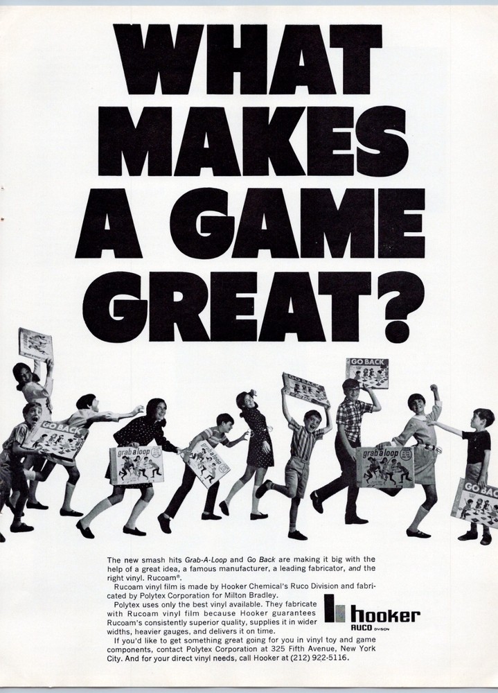 1968 Hooker Ruco Games Vintage Toy Ad Grab a Loop & Go Back