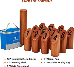 Wooden Throwing Game, 12 Numbered Block Toss Games Set with Scoreboard & Carryin