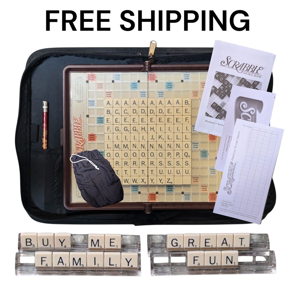 Scrabble Deluxe Travel Edition Board Game Hasbro Zipper CarryCase 100% Complete