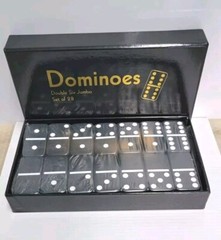 DOMINOES DOUBLE SIX GAME JUMBO SET 28 TILES & CASE (Black)