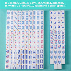 American Mahjong Game Set, 166 Blue Tiles , 4 All-In-One Color Rack/Pushers