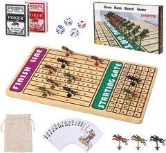 Horse Race Board Game with 11 Luxury Metal Horses, 4 Dice, 2 Card Boxes and Thic