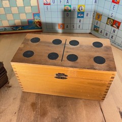 Vtg Creative Playthings Inc Oversized Domino Set in Wood Dovetail Box 28 Dominos