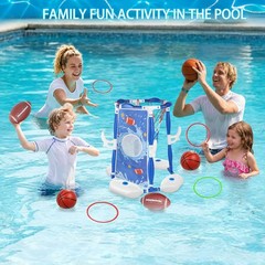 Pool Basketball Hoop 3-in-1 Floating Football Ring Games 5 Balls LPFG 4-8 8-12