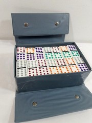 Pavilion Dominoes Double 12 Set 91pc Vtg Snap-Closure Case Multicolored Tiles