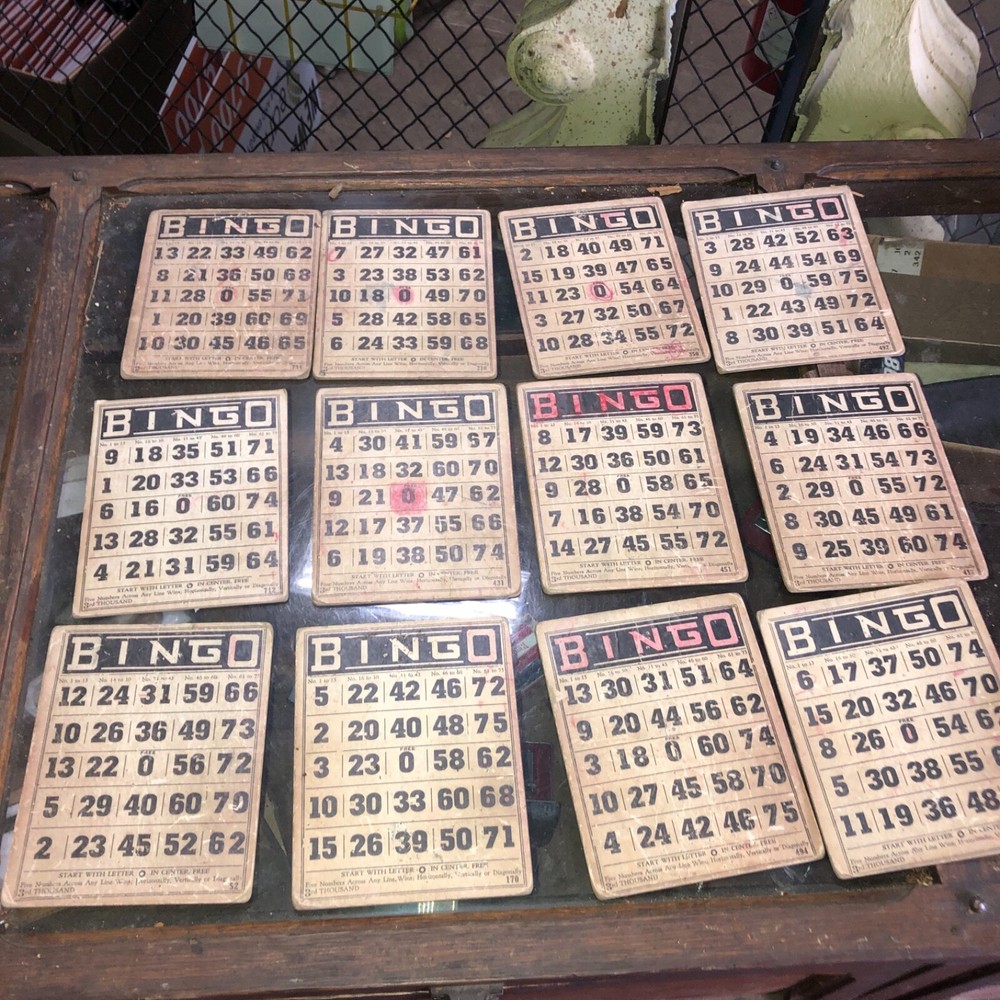 Vintage Lot of 12 Cardstock Bingo Cards Black White Scrapbooking Vignettes 5×6”