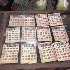 Vintage Lot of 12 Cardstock Bingo Cards Black White Scrapbooking Vignettes 5×6”