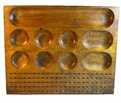Vintage Mancala Board Game Wooden Hand Carved Hand Made Board