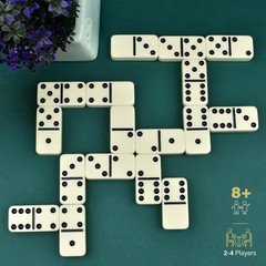 Queensell Jumbo Dominoes Set for Family Fun – 28 Double 6 Tiles in Wooden Box