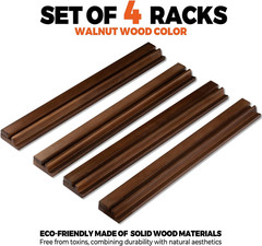 American Walnut Wood Mahjong Racks with Pushers, 4Pcs Mahjong Racks Set for Mahj
