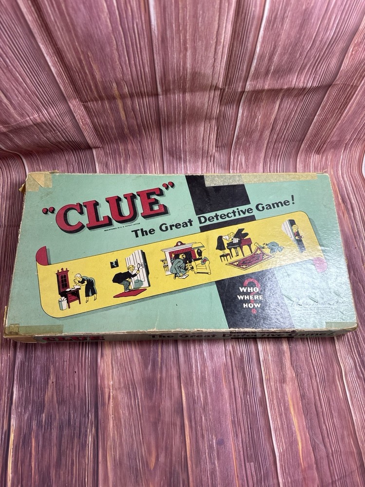 Vintage Clue Board Game 1950s Parker Brothers COMPLETE Metal Weapons Wood Pieces