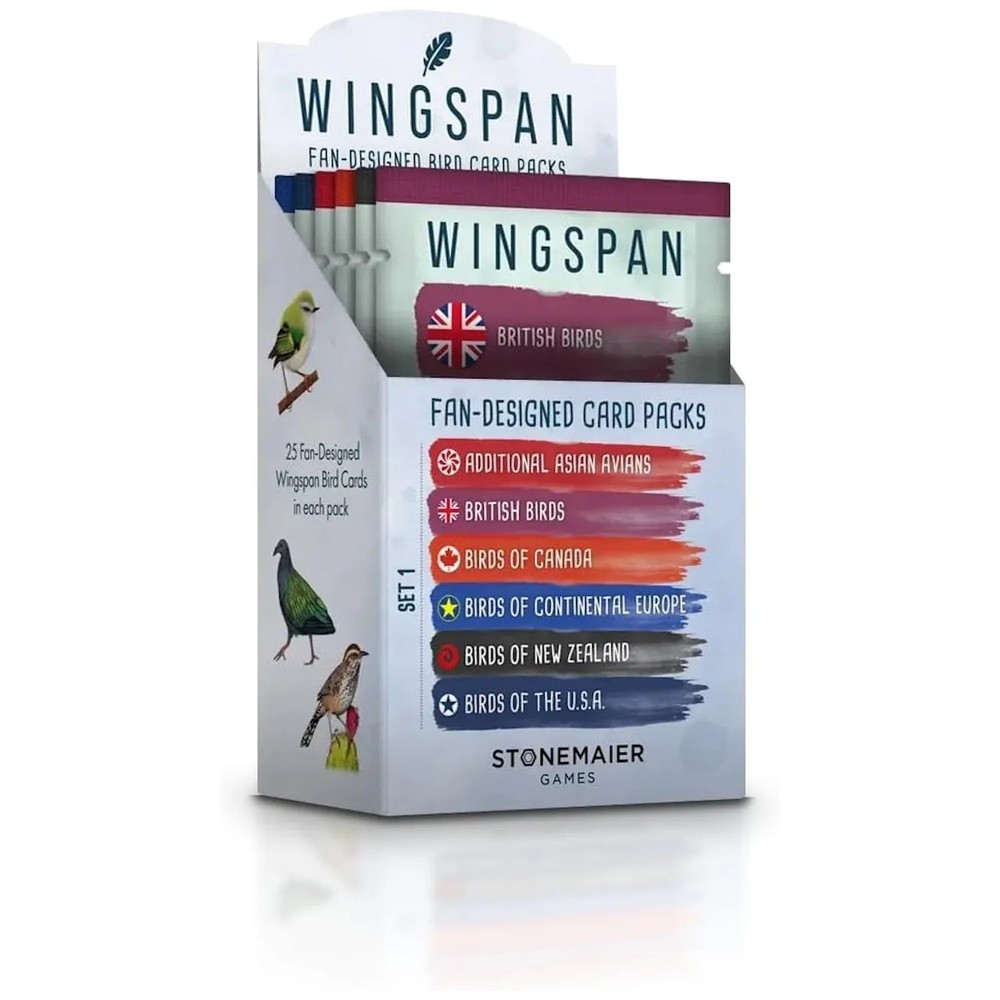 Wingspan – Fan Designed Bird Packs Display Box – 6 Packs [Board Game, 1-5 Player